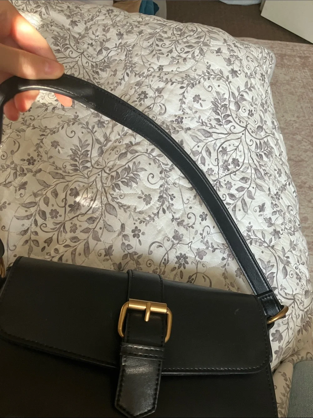 Brandy Melville Black Shoulder Bag with Gold Buckle